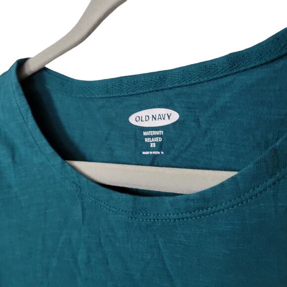 Old Navy Maternity Relaxed Long Sleeve Dark Teal Boatneck Slub Knit Tee Sz XS - Picture 2 of 7